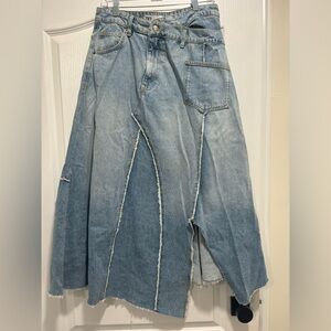 Zara asymmetrical denim midi skirt